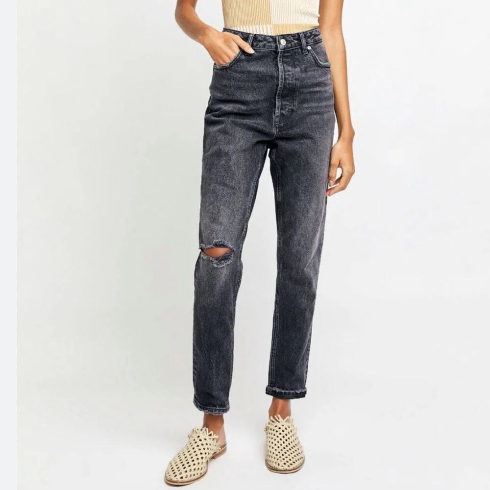 Free People Zuri mom jeans black distressed denim we the free size 26 ripped